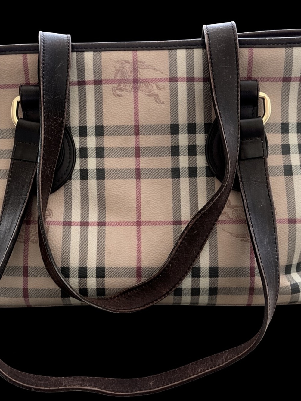 Burberry Haymarket Check Tote with Black Leather Handles - Picture 3 of 5